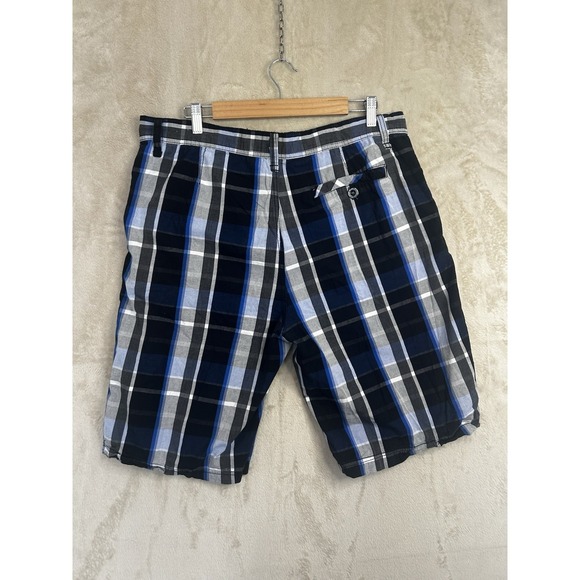 Southpole Mens Plaid Shorts Blue Black White Checkered Size 36 Y2K Streetwear - Picture 4 of 6